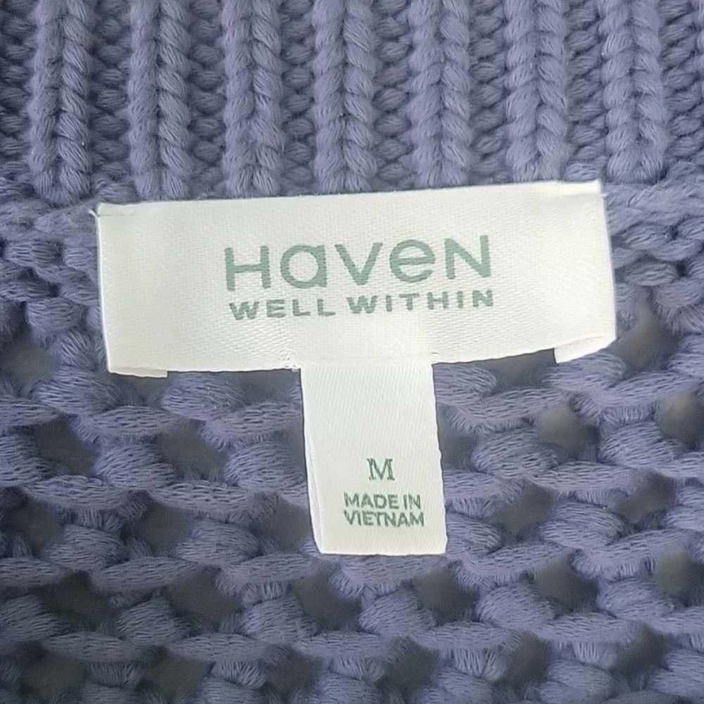 Haven Well Within Blue Cable Knit Short Sleeve Henley Sweater Women's‎ Medium